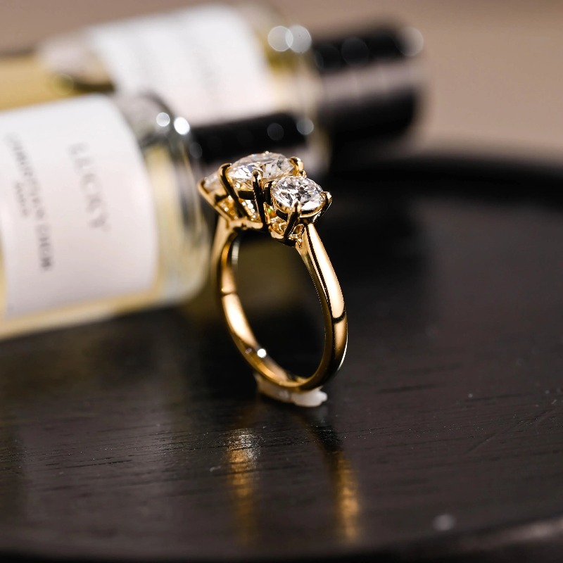 Stylish 925 Silver Moissanite Three Stone Ring, Birthday Gift